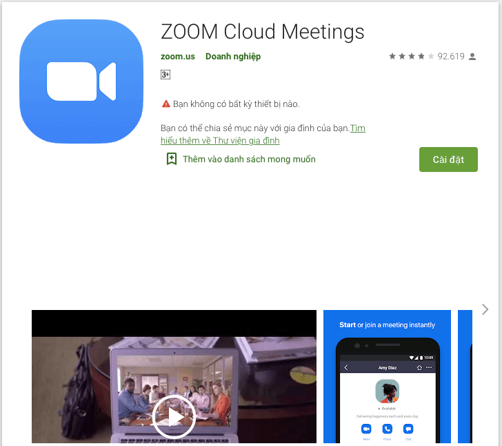 Cách tải zoom meeting của Google Play