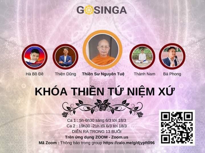 Gosinga tiếp tục lựa chọn gì Zoom tổ chức khoá thiền Online 6-18/3/2021