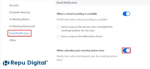 Hướng dẫn thiết lập thông báo qua email khi có người tham gia cuộc họp