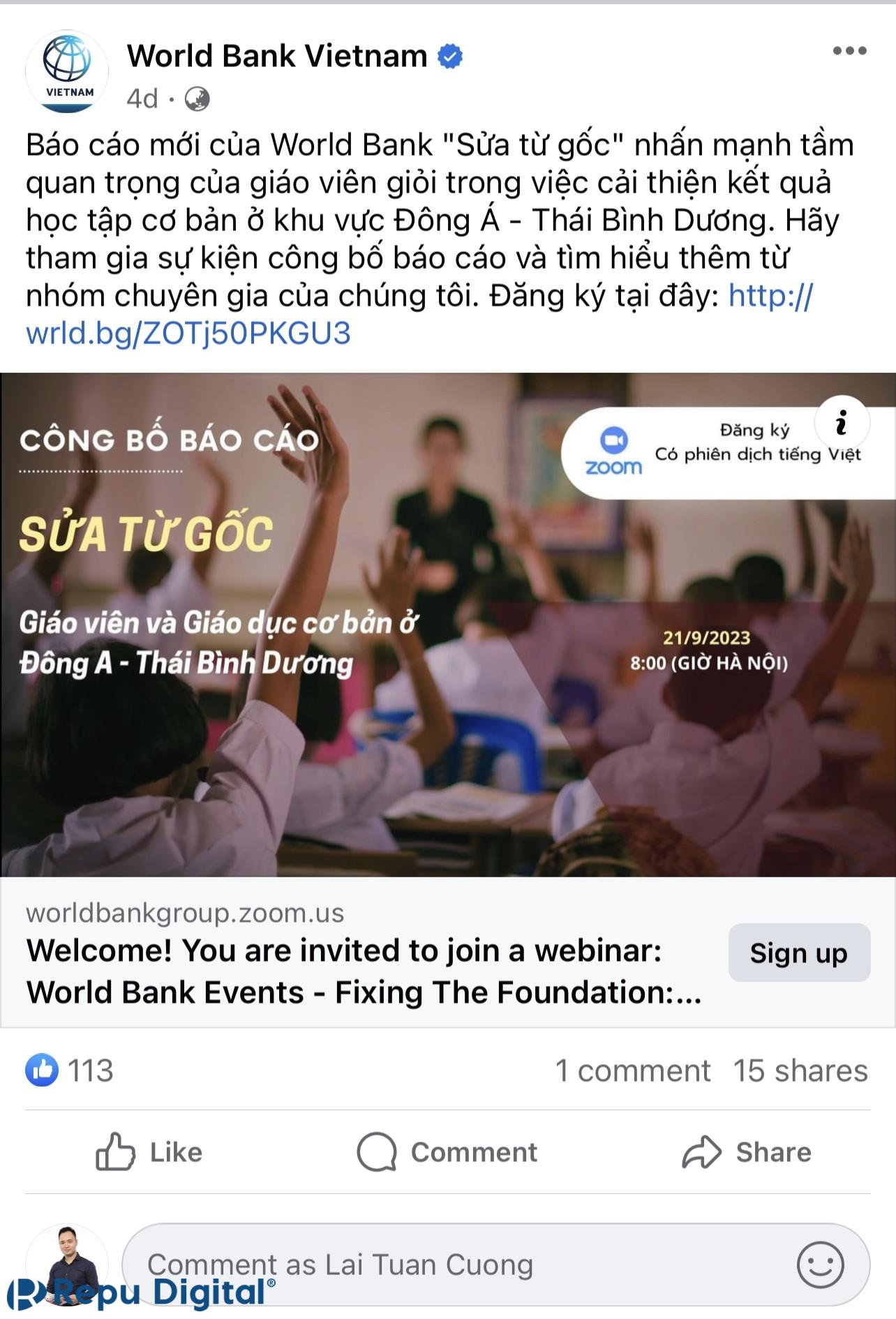 World Bank Vietnam lựa chọn Zoom Webinar để tổ chức sự kiện
