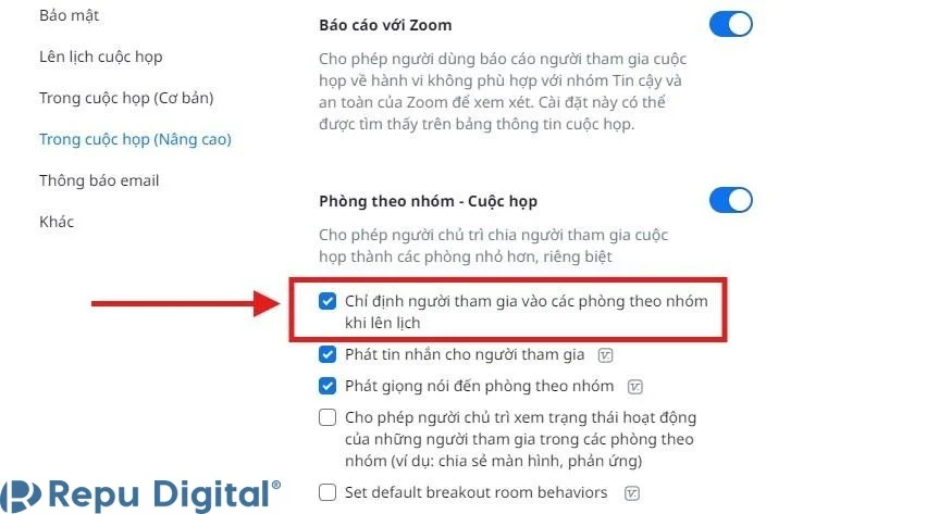 chỉ định người tham gia vào phòng theo nhóm