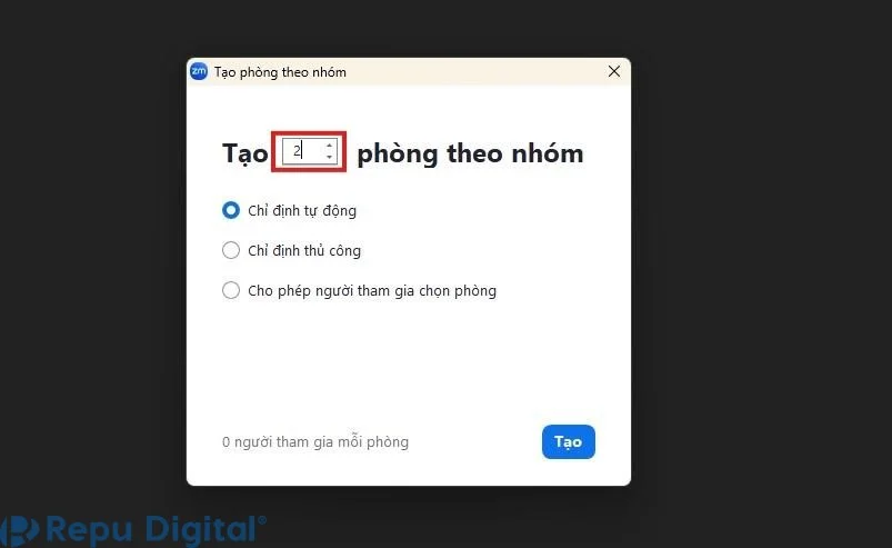 tạo phòng theo nhóm trên zoom